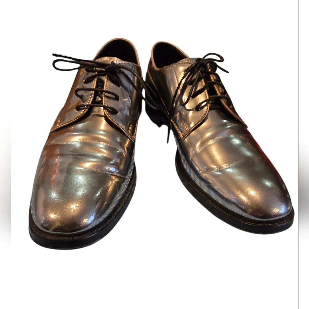Tod's Metallic Silver Laced-up Oxford Shoes In Leather. Authentic Made In Italy - Picture 10 of 10